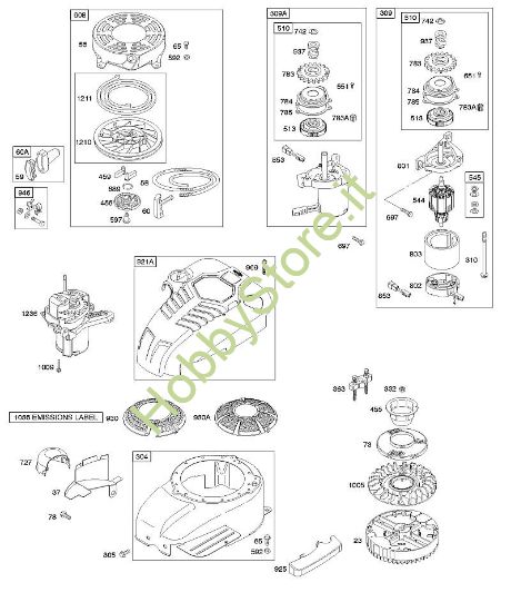 B - Alloggiamento/ripari ventola, dispositivo di avviamento elettrico, volano, dispositivo di avviamento a riavvolgimento B&S - 12 €¦ 121602-0379-E1 brand Stihl